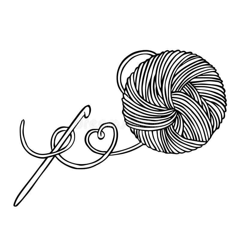 Vector Drawing in Doodle Style. a Ball of Wool and a Hook. Knitting