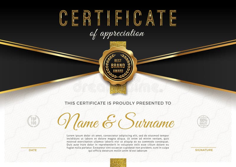 Certificate template with guilloche pattern and luxury golden elements. Diploma template design. vector illustration