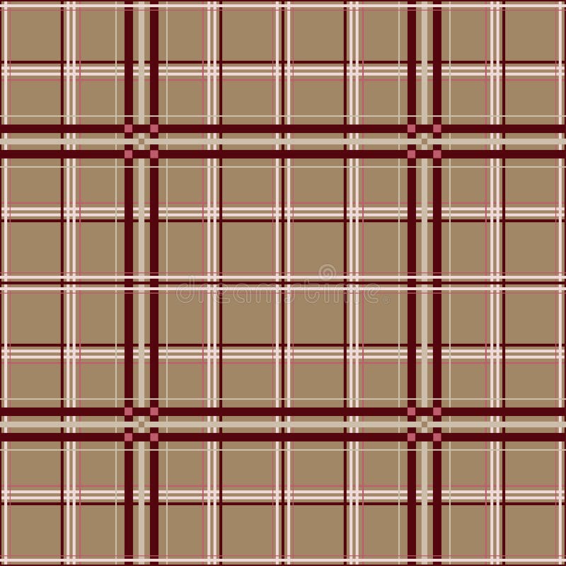 Checkered seamless pattern, stripes of beige, Burgundy and pink on a beige background. Harmonious interweaving of thin and wide stripes, vector illustration