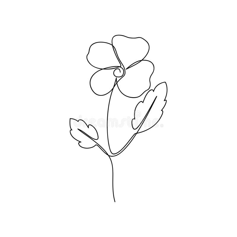 Continuous line flower. One line drawing of viola flower. Hand-drawn minimalist illustration. stock illustration