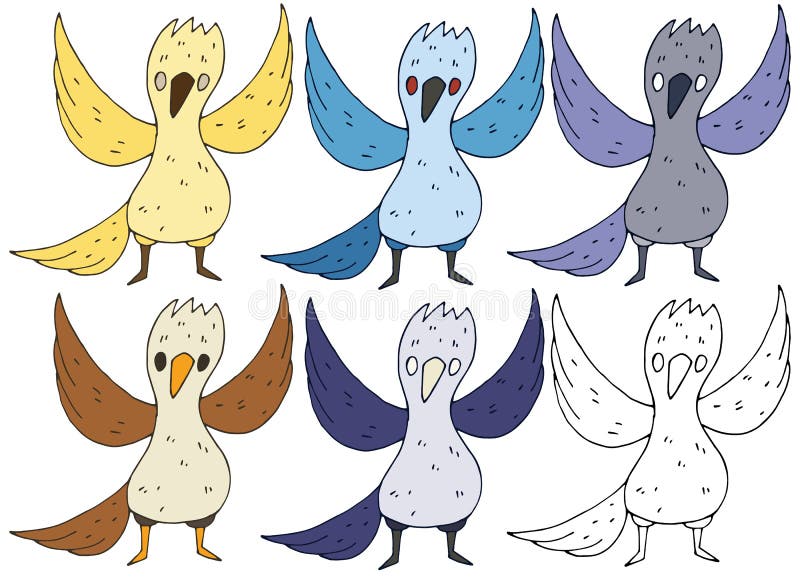 Печать doodle руки притяжки чудовища птиц цвета мультфильма установленная иллюстрация штока Печать doodle руки притяжки чудовища птиц цвета мультфильма установленная иллюстрация штока
