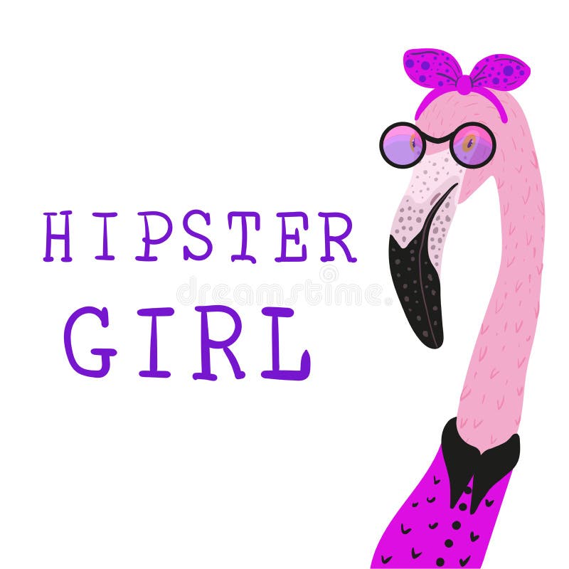Portrait of Hipster flamingo girl in a fun neon glasses vector illustration Portrait of Hipster flamingo girl in a fun neon glasses vector illustration