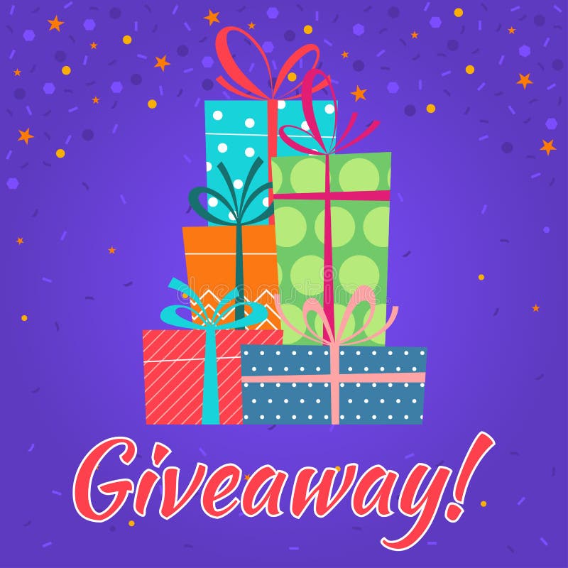 Giveaway Banner with Gift Box Stack or Pile. Give Away Poster. Vector Illustration. Stock Vector