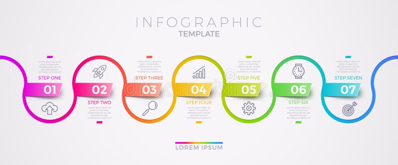 Infographic template design with business icons. Flow chart with seven options or steps. Infographic business concept. royalty free illustration