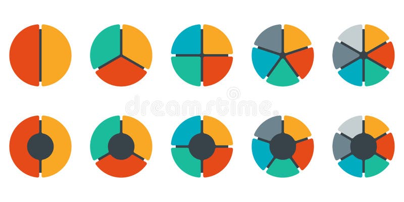 Pie chart set. Colorful diagram collection with 2,3,4,5,6 sections or steps. Circle icons for infographic, UI, web design. Business presentation. Vector