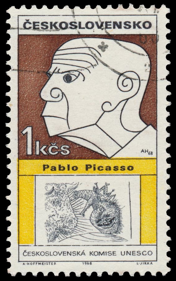 CZECHOSLOVAKIA - CIRCA 1968: Stamp printed in Czechoslovakia shows a picture of Pablo Picasso 1881-1973, artist, circa 1968. CZECHOSLOVAKIA - CIRCA 1968: Stamp printed in Czechoslovakia shows a picture of Pablo Picasso 1881-1973, artist, circa 1968