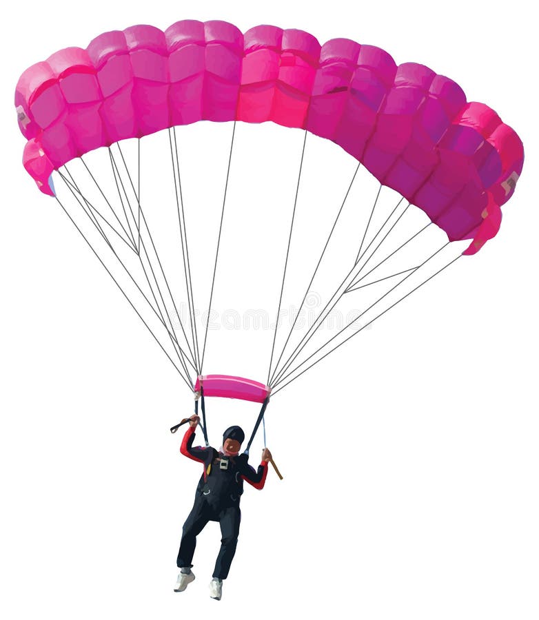 Parachutist with pink parachute isolated on white. Parachutist with pink parachute isolated on white