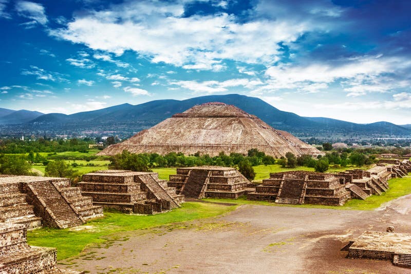 Pyramids of the Sun and Moon on the Avenue of the Dead, Teotihuacan ancient historic cultural city, old ruins of Aztec civilization, Mexico, North America, world travel. Pyramids of the Sun and Moon on the Avenue of the Dead, Teotihuacan ancient historic cultural city, old ruins of Aztec civilization, Mexico, North America, world travel