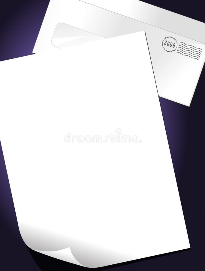 Background with an envelope and a blank paper. Background with an envelope and a blank paper