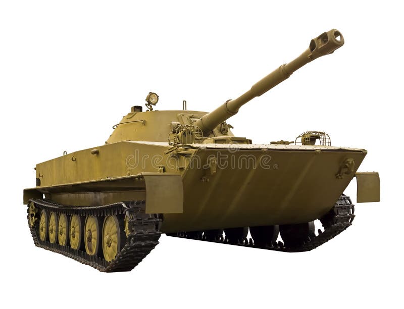 Floating Soviet tank on white background. Floating Soviet tank on white background