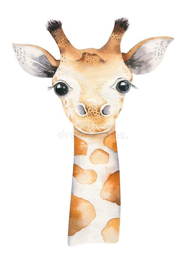 Плакат с жирафом младенца Иллюстрация мультфильма акварели giraffetropical животная Печать лета джунглей экзотическая иллюстрация штока