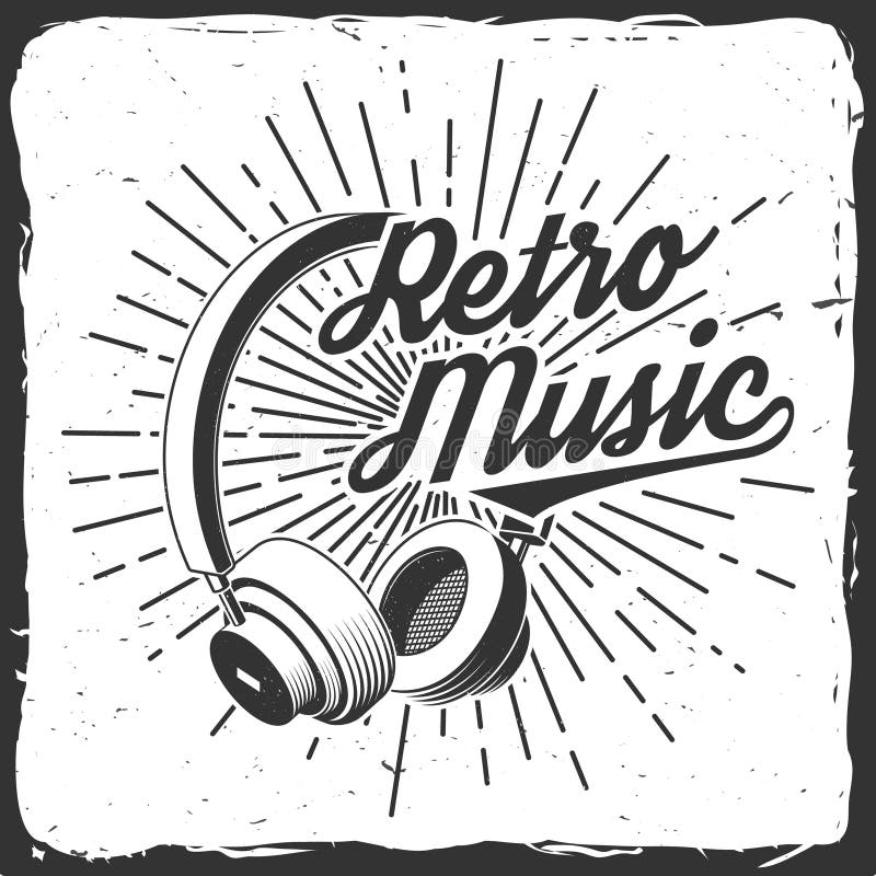 плакат с ретро-музыкой. ретро-наушники с логотипом sunburst vintage иллюстрация вектора