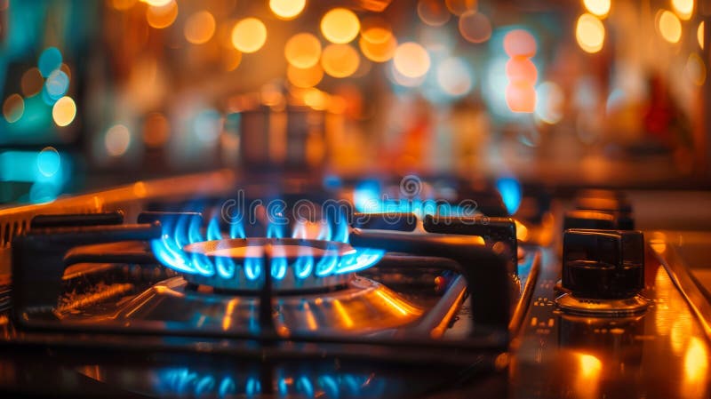 пламя от горящего газа в горелках газовой плиты. голубой огонь. новости о мировом энергетическом кризисе и росте цен. иллюстрация вектора