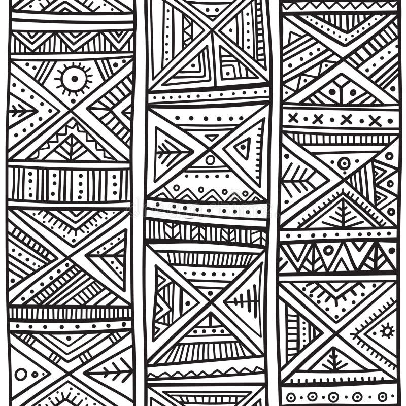 Tribal African seamless pattern in boho style with ethnic ornaments. Can be printed and used as wrapping paper, wallpaper, coloring page, textile, fabric, etc. Tribal African seamless pattern in boho style with ethnic ornaments. Can be printed and used as wrapping paper, wallpaper, coloring page, textile, fabric, etc