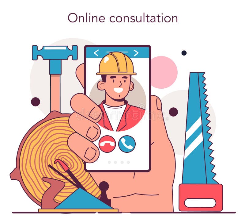 плотник онлайн-сервис или платформа. деревянная мебель иллюстрация вектора