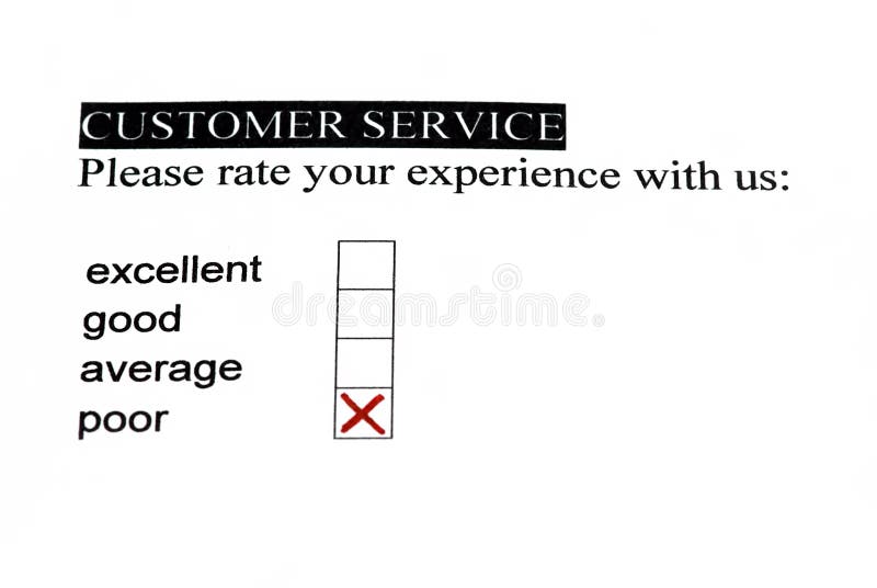 Customer satisfaction service form with check boxes. Poor is checked. Customer satisfaction service form with check boxes. Poor is checked