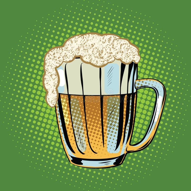 Full beer mug with foam. Pop art retro comic book vector illustration. Oktoberfest restaurant. Full beer mug with foam. Pop art retro comic book vector illustration. Oktoberfest restaurant