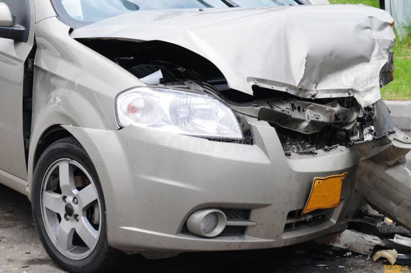 Damaged car in an accident. Damaged car in an accident.