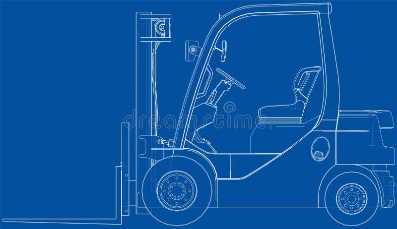 Forklift Vector rendering of 3d. Wire-frame style. The layers of visible and invisible lines are separated. Orthography. Forklift Vector rendering of 3d. Wire-frame style. The layers of visible and invisible lines are separated. Orthography