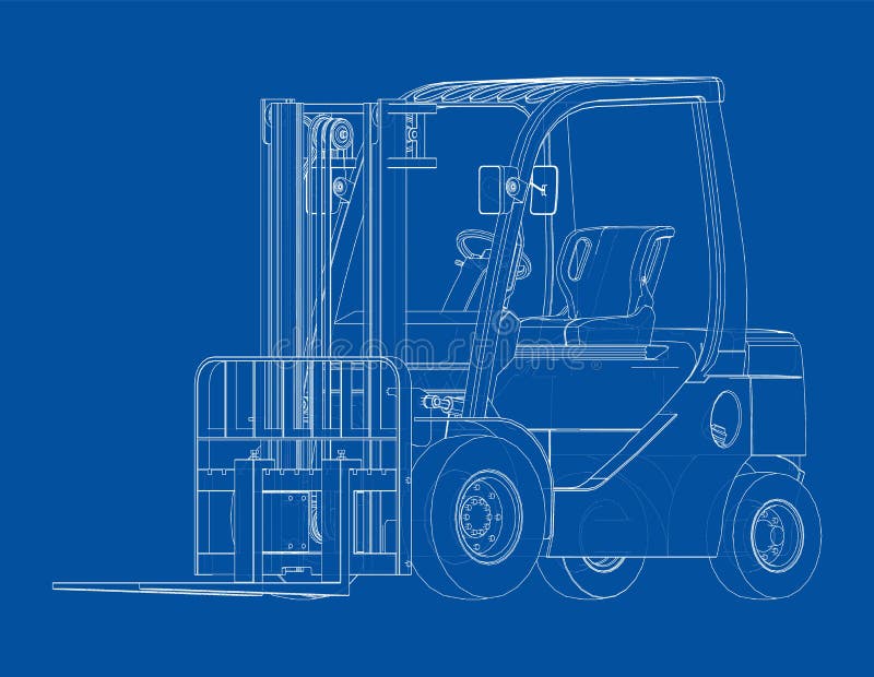 Forklift Vector rendering of 3d. Wire-frame style. The layers of visible and invisible lines are separated. Orthography. Forklift Vector rendering of 3d. Wire-frame style. The layers of visible and invisible lines are separated. Orthography