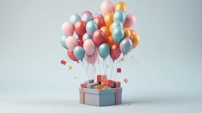 подарочная коробка с разноцветными шариками и подарочными коробками 3d рендеринг иллюстрация штока