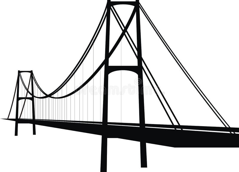 Suspension cable bridge - isolated vector illustration on white background, black silhouette. Suspension cable bridge - isolated vector illustration on white background, black silhouette.