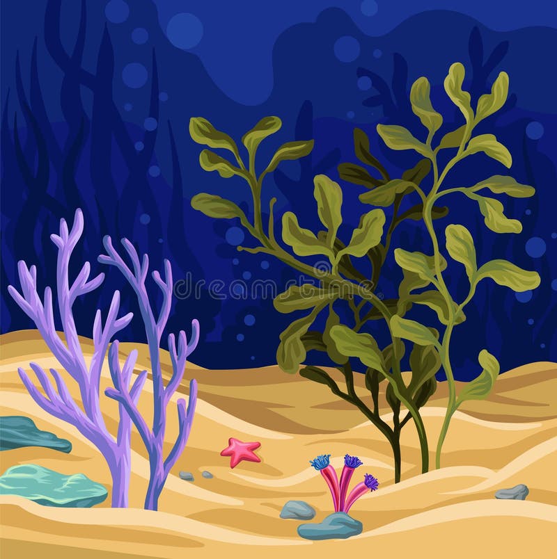 Подводная сцена с морской водорослью, вектор морской флоры и фауны бесплатная иллюстрация Подводная сцена с морской водорослью, вектор морской флоры и фауны бесплатная иллюстрация