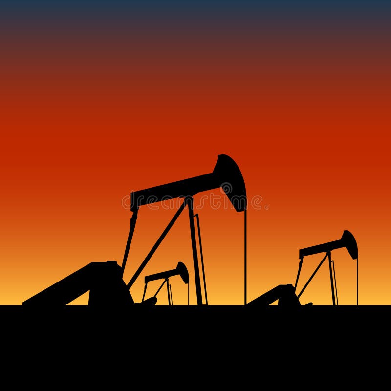 Vector pump jack dwelling crane extracting crude oil from a well as silhouette, in a sunset view of texas. Vector pump jack dwelling crane extracting crude oil from a well as silhouette, in a sunset view of texas
