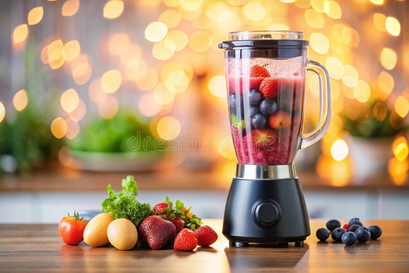 Начните свой день с вкусного черного смузи, приготовленного в блендере, из свежих фруктов для здорового и освежающего напитка бесплатная иллюстрация