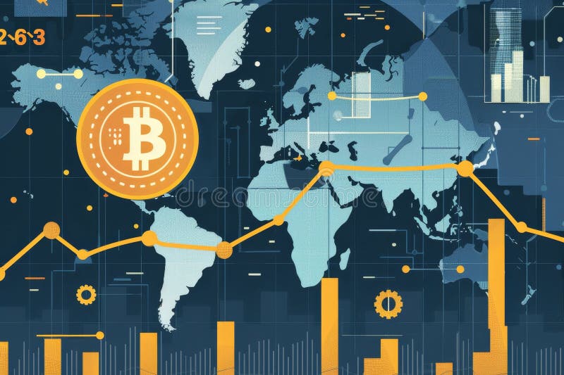 Подробная иллюстрация диаграммы роста биткоина на разных валютных рынках для сотрудничества бесплатная иллюстрация