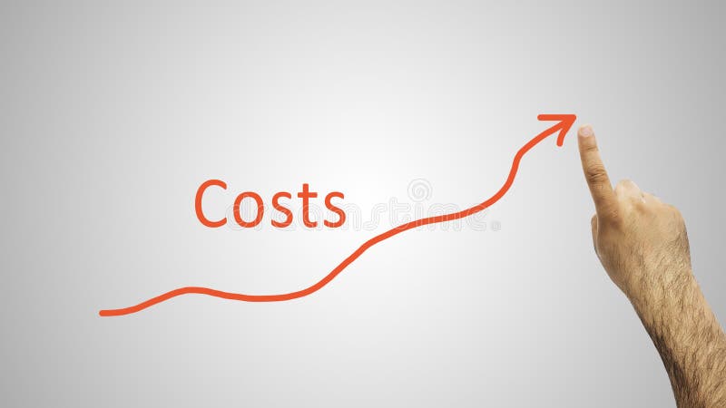 Hand indexing to the rise of costs on whiteboard. Hand indexing to the rise of costs on whiteboard