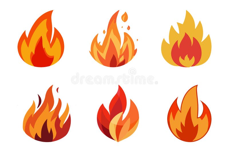 пожар пламя установить изолированный иллюстрация campfire и fireball иллюстрация штока