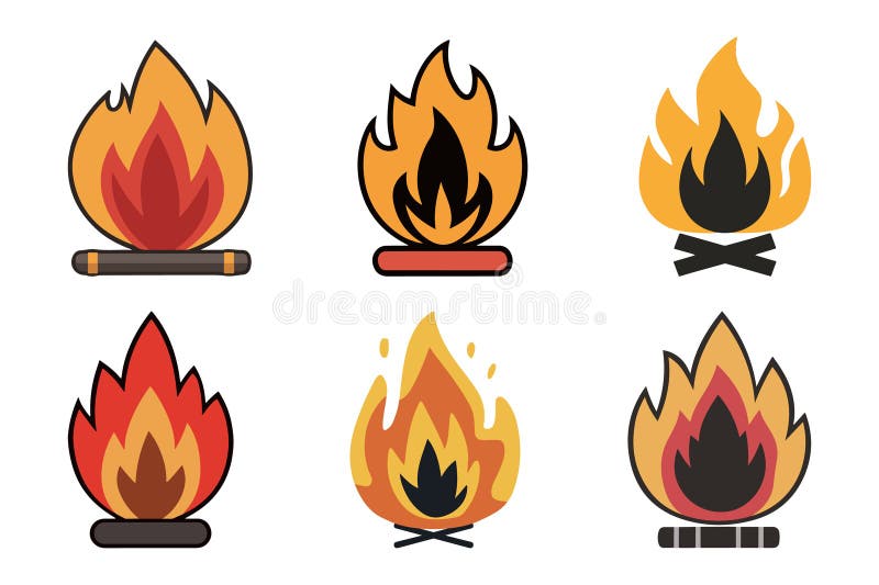 пожар пламя установить изолированный иллюстрация campfire и fireball бесплатная иллюстрация