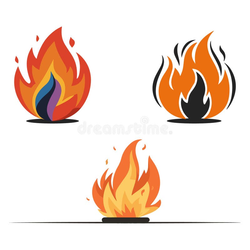 пожар пламя установить изолированный иллюстрация campfire и fireball иллюстрация вектора