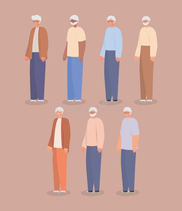 group of elderly grandfathers characters. group of elderly grandfathers characters