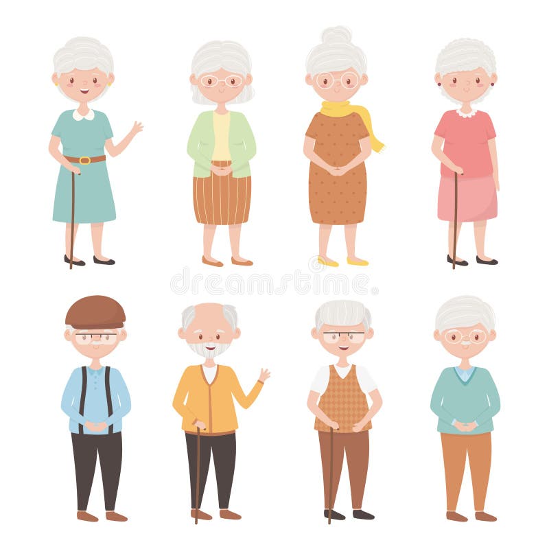 Old people, group of grandparents, grandmothers grandfathers, mature senior persons cartoon characters vector illustration. Old people, group of grandparents, grandmothers grandfathers, mature senior persons cartoon characters vector illustration