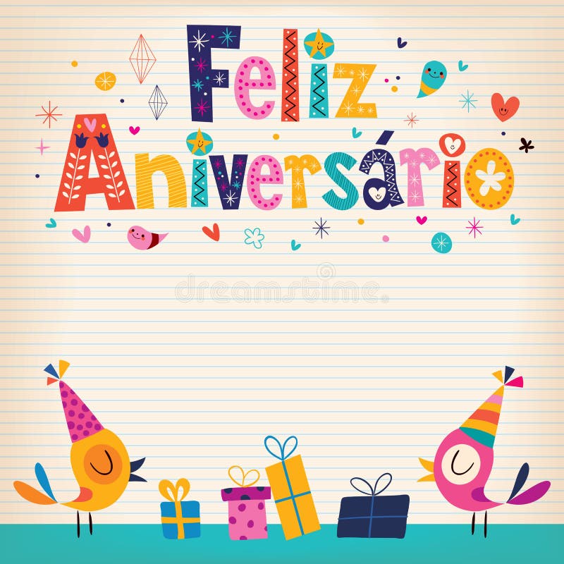 Поздравительая открытка ко дню рождения с днем рождений Feliz Aniversario португальская иллюстрация вектора