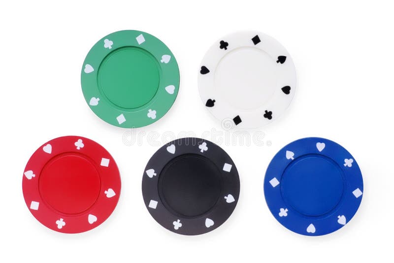 Five colored poker chips set. Without labels, isolated on white. Clipping path included. Five colored poker chips set. Without labels, isolated on white. Clipping path included