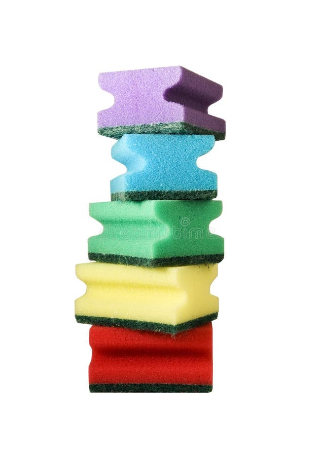 Five multi-coloured sponges isolated over white. Five multi-coloured sponges isolated over white