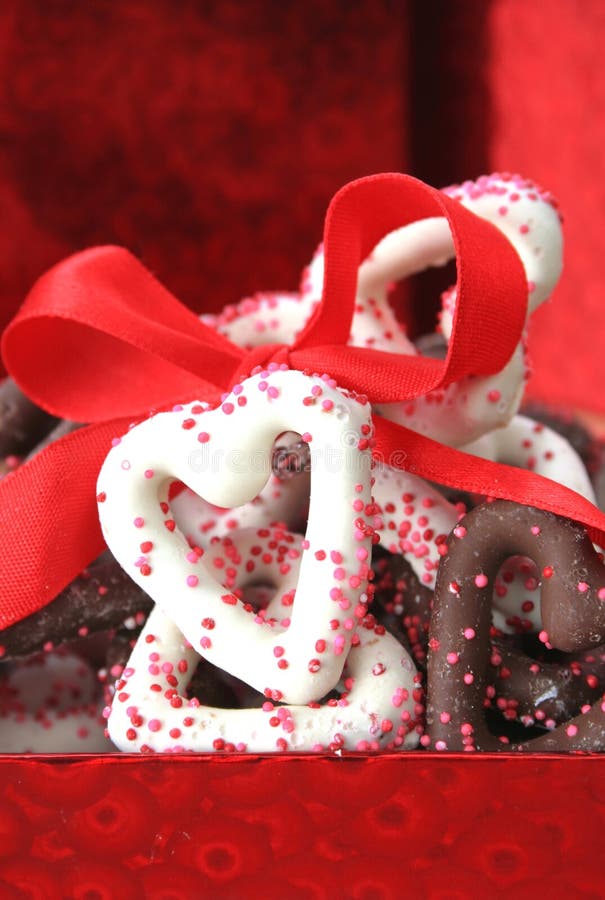 White and dark chocolate covered pretzels for valentines day. White and dark chocolate covered pretzels for valentines day.