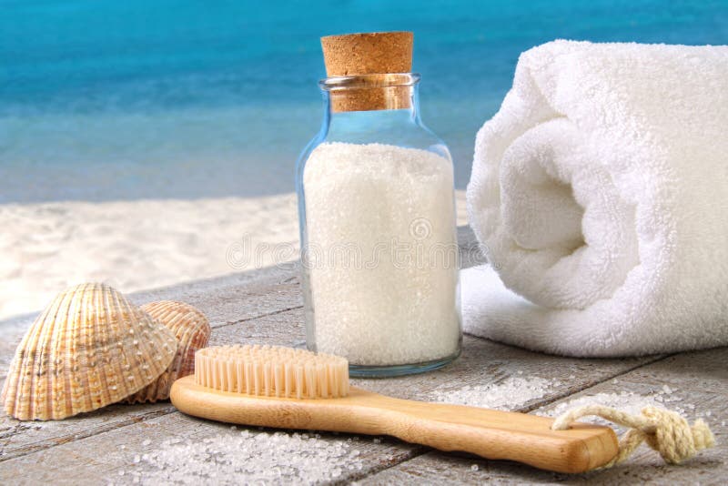 Sea salt, brush with towel at the beach. Sea salt, brush with towel at the beach
