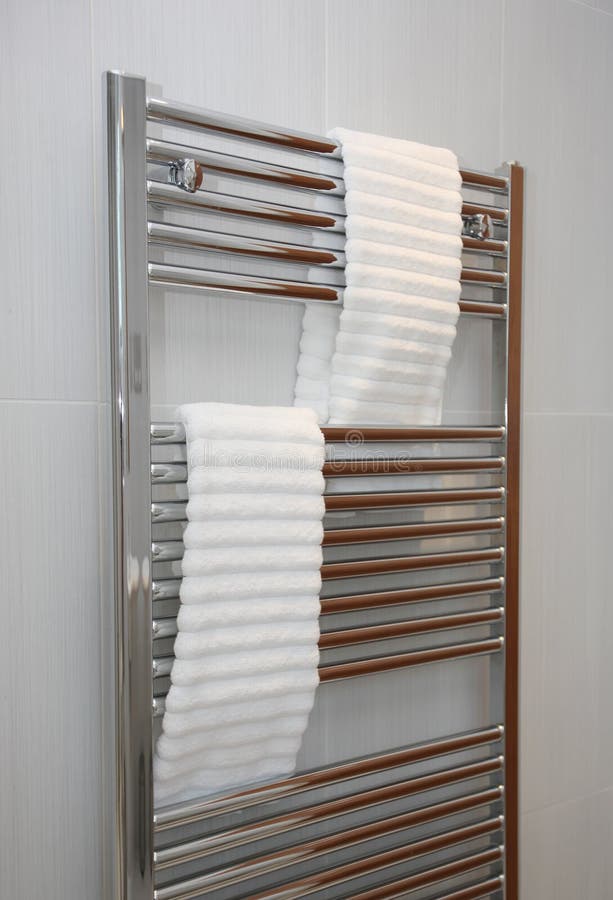 Modern bathroom heated towel rail with chrome finish. Modern bathroom heated towel rail with chrome finish