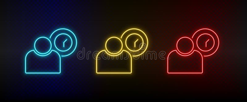 Пользователь работника неонового icon set. Отель blue желтого неонового значок вектор красного иллюстрация вектора