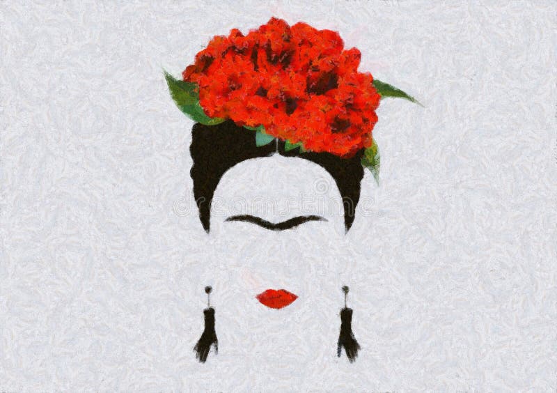 Портрет Frida Kahlo, иллюстрации, портрет современной мексиканской или испанской женщины, стиля стоковые изображения rf