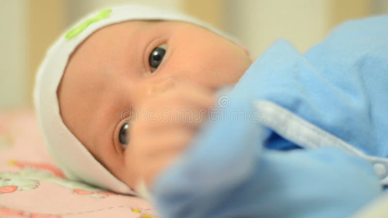 Портрет красивого Newborn младенца, первая деятельность конца-вверх акции видеоматериалы