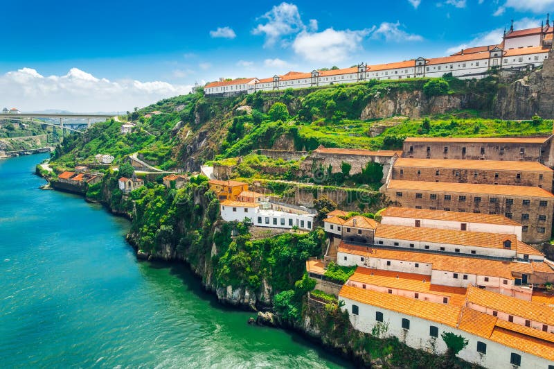 Porto, Portugal: Monastery of Serra do Pilar and wine cellars in Vila Nova de Gaia on the Duoro river bank. Porto, Portugal: Monastery of Serra do Pilar and wine cellars in Vila Nova de Gaia on the Duoro river bank