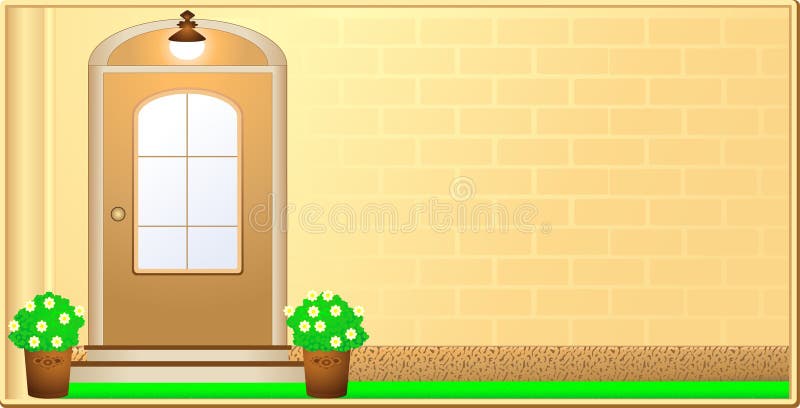 Bright visiting card with cozy house and door. space for text. Bright visiting card with cozy house and door. space for text
