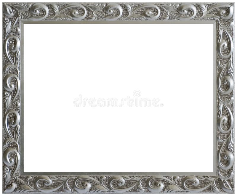 Silver Carved Wood Antique Picture Frame isolated on White Background. Silver Carved Wood Antique Picture Frame isolated on White Background