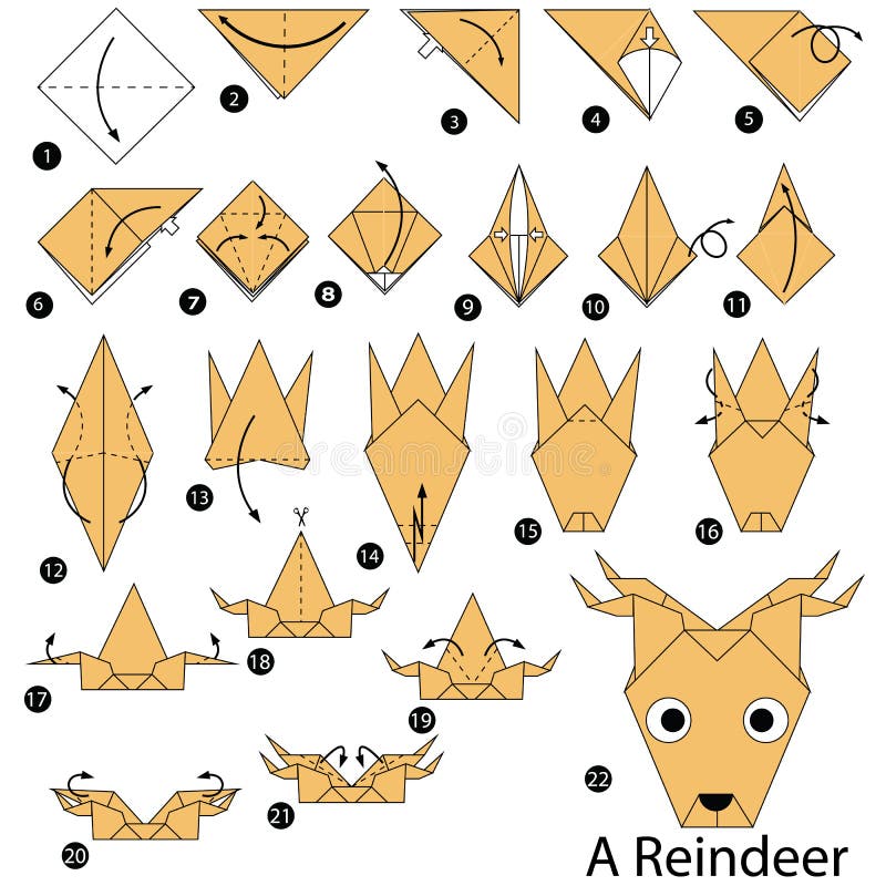 Постепенные инструкции как сделать origami северный оленя иллюстрация вектора Постепенные инструкции как сделать origami северный оленя иллюстрация вектора