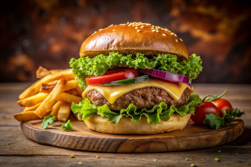 Почувствуйте себя в волшебном бургере Experience Crispy Fries и изысканный вкус в CloseUp Studio Shot иллюстрация штока